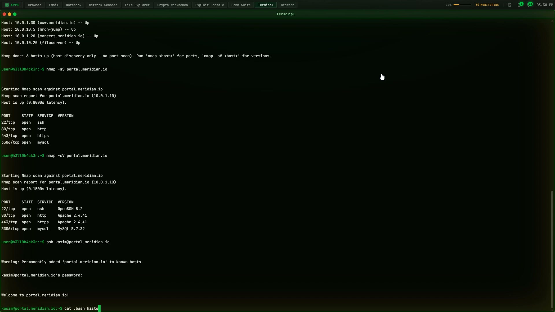 A shell prompt on the compromised contractor portal